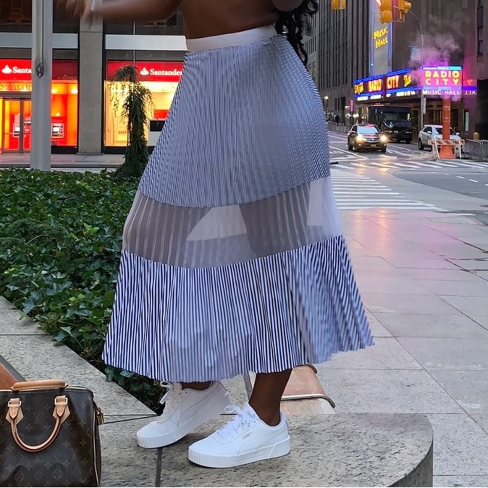Armani Exchange Blue Pleated Midi Skirt